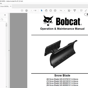 Bobcat Snow Blade 60 72 84 96 Operation & Maintenance Manual 6900659 (08-18)  - PDF DOWNLOAD