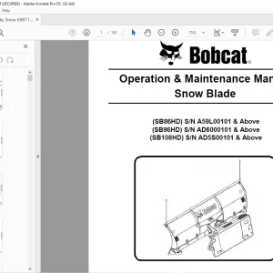 Bobcat Snow Blade SB86HD SB96HD SB108HD  Operation & Maintenance Manual -  PDF DOWNLOAD