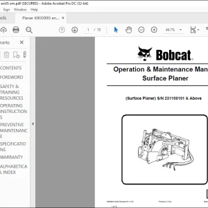 Bobcat Surface Planer Operation & Maintenance Manual SN 231100101 & Above -  PDF DOWNLOAD