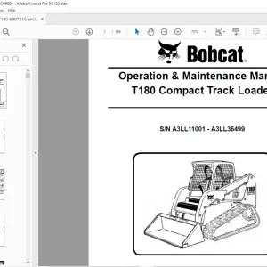Bobcat T180 Compact Track Loader Operation & Maintenance Manual SN A3LL11001 - A3LL36499 - PDF DOWNLOAD