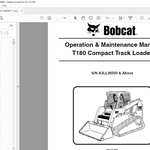 Bobcat T180 Compact Track Loader Operation & Maintenance Manual SN A3LL36500 & Above - PDF DOWNLOAD