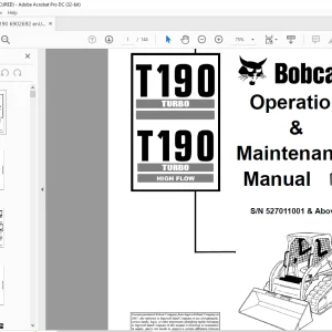 Bobcat T190 Turbo T190 Turbo High Flow Loader Operation & Maintenance Manual SN 527011001 & Above - PDF DOWNLOAD