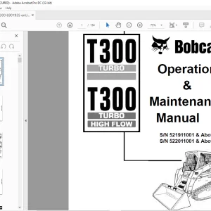 Bobcat T300 Turbo T300 Turbo High Flow Loader Operation & Maintenance Manual 6901935 - PDF DOWNLOAD
