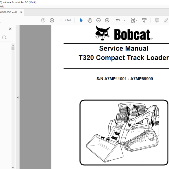 Bobcat T550 Compact Track Loader Service Manual SN A7UJ11001 & Above