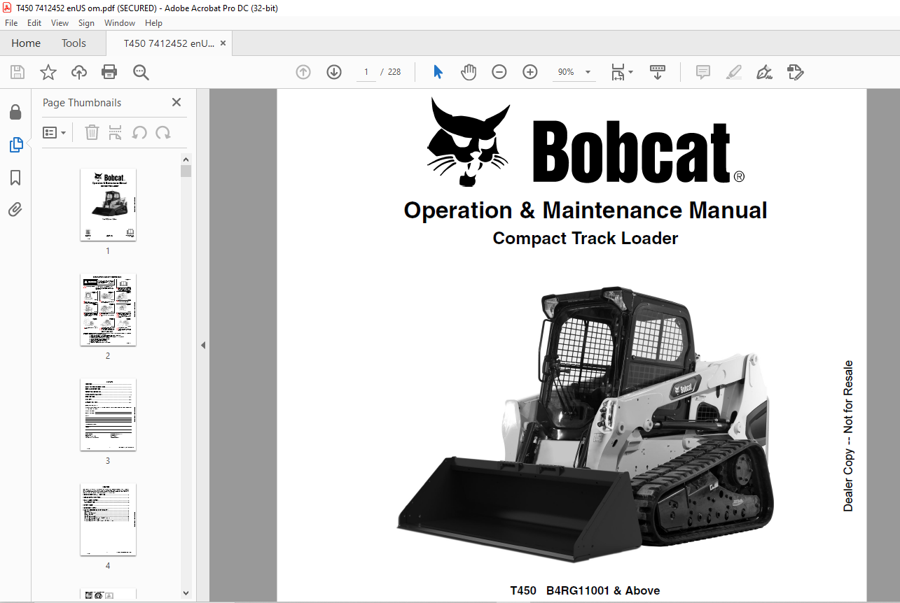 Bobcat T450 Compact Track Loader Operation & Maintenance Manual SN