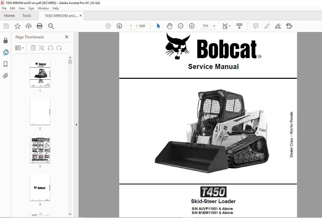 Bobcat T450 Skid-Steer Loader Service Manual 6990394 - PDF DOWNLOAD