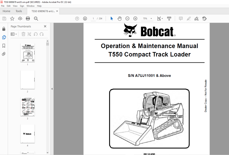 Bobcat T550 Compact Track Loader Operation & Maintenance Manual SN