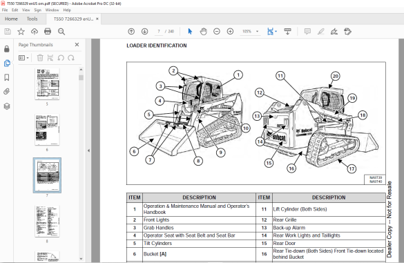 Bobcat T550 Compact Track Loader Operation & Maintenance Manual SN