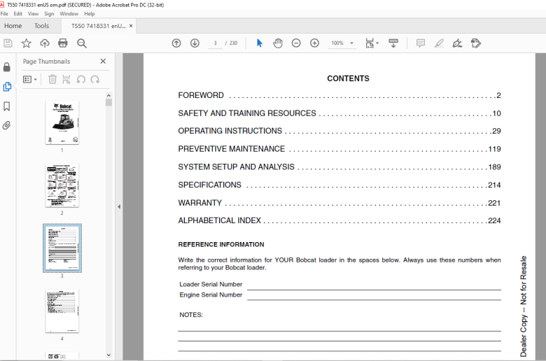 Bobcat T550 Compact Track Loader Operation & Maintenance Manual SN