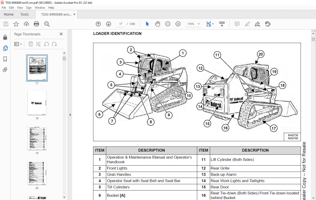 Bobcat T550 Compact Track Loader Service Manual SN AJZV11001 & Above