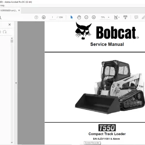 Bobcat T550 Compact Track Loader Service Manual SN AJZV11001 & Above - PDF DOWNLOAD