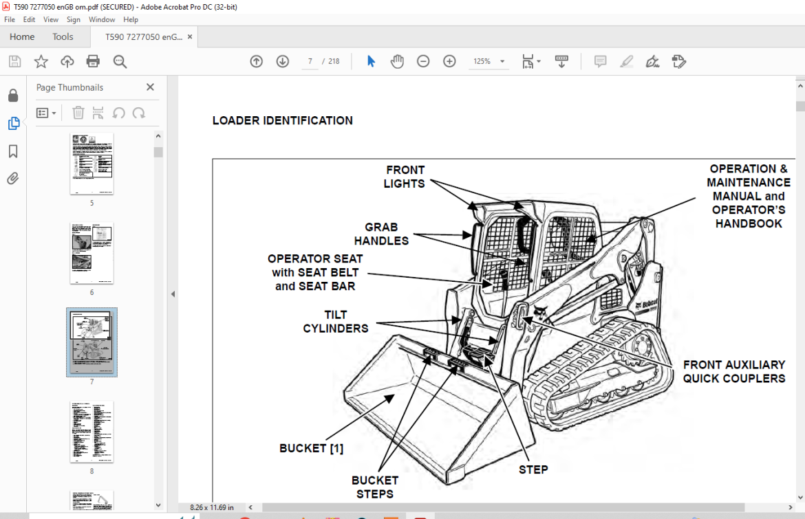 Bobcat T590 Compact Track Loader Operation & Maintenance Manual SN