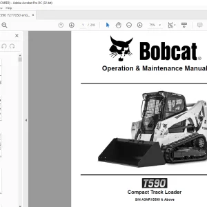 Bobcat T590 Compact Track Loader Operation & Maintenance Manual SN A3NR15599 & Above - PDF DOWNLOAD