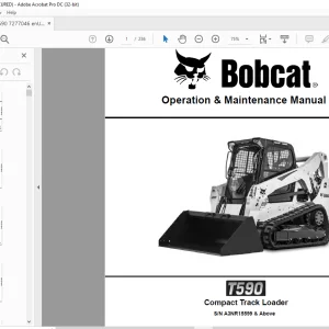 Bobcat T590 Compact Track Loader Operation & Maintenance Manual SN A3NR15599 & Above - PDF DOWNLOAD