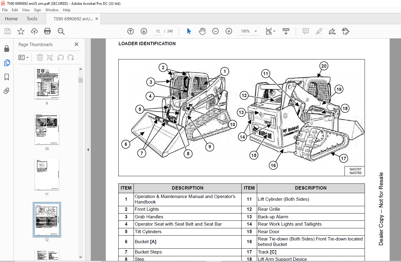 Bobcat T590 Compact Track Loader Operation & Maintenance Manual SN