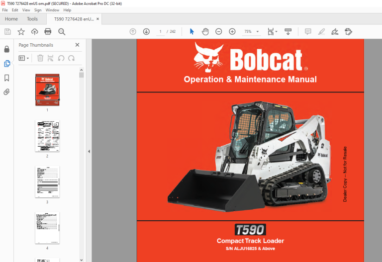 Bobcat T590 Compact Track Loader Operation & Maintenance Manual SN