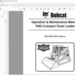 Bobcat T650 Compact Track Loader Operation & Maintenance Manual SN 1MLT11001 & Above - PDF DOWNLOAD