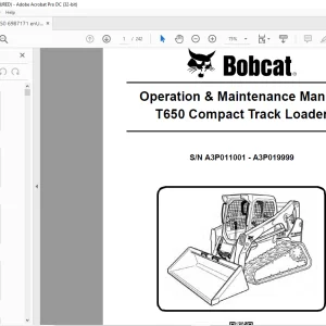 Bobcat T650 Compact Track Loader Operation & Maintenance Manual SN A3P011001 - A3P019999 - PDF DOWNLOAD