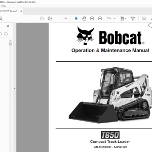 Bobcat T650 Compact Track Loader Operation & Maintenance Manual SN A3P020001 - A3P021699 - PDF DOWNLOAD