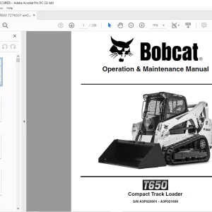 Bobcat T650 Compact Track Loader Operation & Maintenance Manual SN A3P020001 - A3P021699 - PDF DOWNLOAD