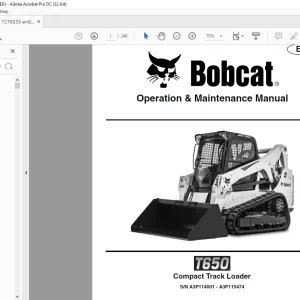 Bobcat T650 Compact Track Loader Operation & Maintenance Manual SN A3P114001 - A3P115474 - PDF DOWNLOAD