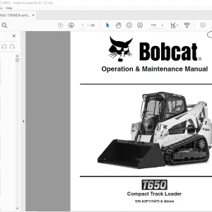 Bobcat T650 Compact Track Loader Operation & Maintenance Manual SN A3P115475 & Above - PDF DOWNLOAD