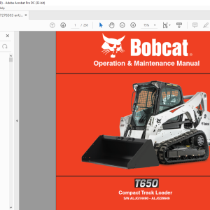 Bobcat T650 Compact Track Loader Operation & Maintenance Manual SN