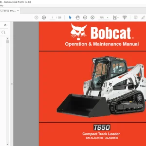 Bobcat T650 Compact Track Loader Operation & Maintenance Manual SN ALJG14490 - ALJG29649 - PDF DOWNLOAD