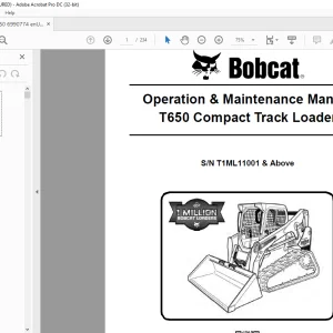 Bobcat T650 Compact Track Loader Operation & Maintenance Manual SN T1ML11001 & Above - PDF DOWNLOAD