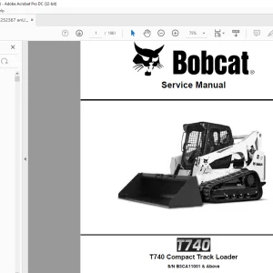 Bobcat T740 Compact Track Loader Service Manual SN B3CA11001 & Above - PDF DOWNLOAD