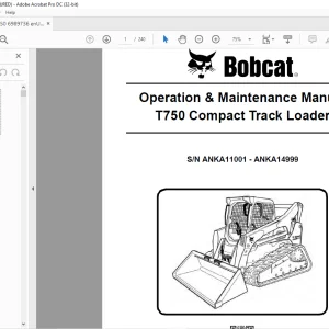 Bobcat T750 Compact Track Loader Operation & Maintenance Manual SN ANKA11001 - ANKA14999 - PDF DOWNLOAD