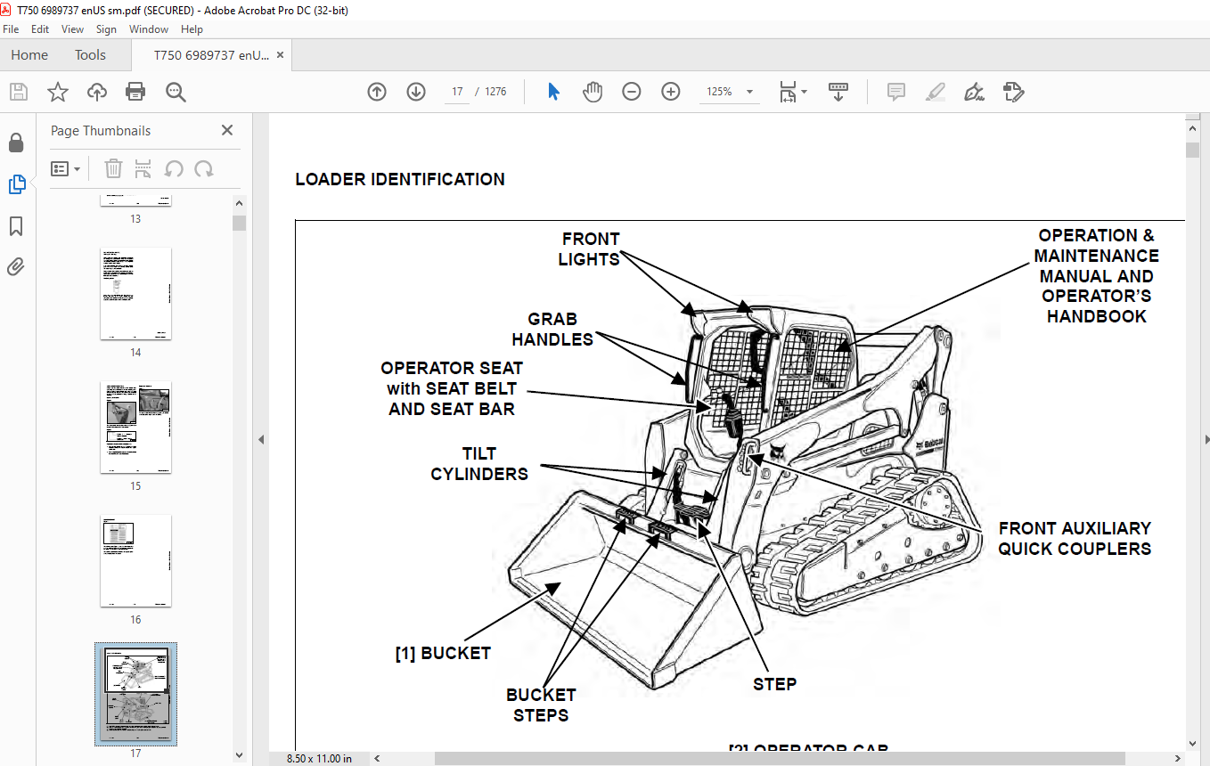 Bobcat T750 Compact Track Loader Service Manual SN ANKA11001 & Above