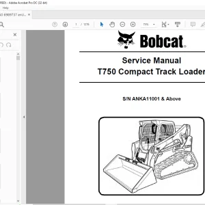 Bobcat T750 Compact Track Loader Service Manual SN ANKA11001 & Above - PDF DOWNLOAD