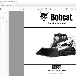 Bobcat T750 Compact Track Loader Service Manual SN ATF611001 & Above - PDF DOWNLOAD