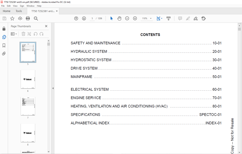 Bobcat T750 Skid-Steer Loader Service Manual SN AT5T11001 & Above - PDF