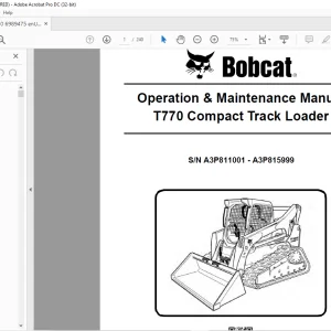 Bobcat T770 Compact Track Loader Operation & Maintenance Manual SN A3P811001 - A3P815999 - PDF DOWNLOAD