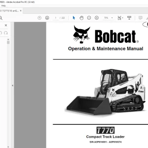 Bobcat T770 Compact Track Loader Operation & Maintenance Manual SN A3P816001 - A3P816574 - PDF DOWNLOAD
