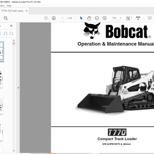 Bobcat T770 Compact Track Loader Operation & Maintenance Manual SN A3P816575 & Above - PDF DOWNLOAD