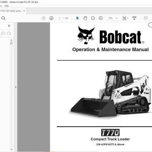 Bobcat T770 Compact Track Loader Operation & Maintenance Manual SN A3P816575 & Above - PDF DOWNLOAD
