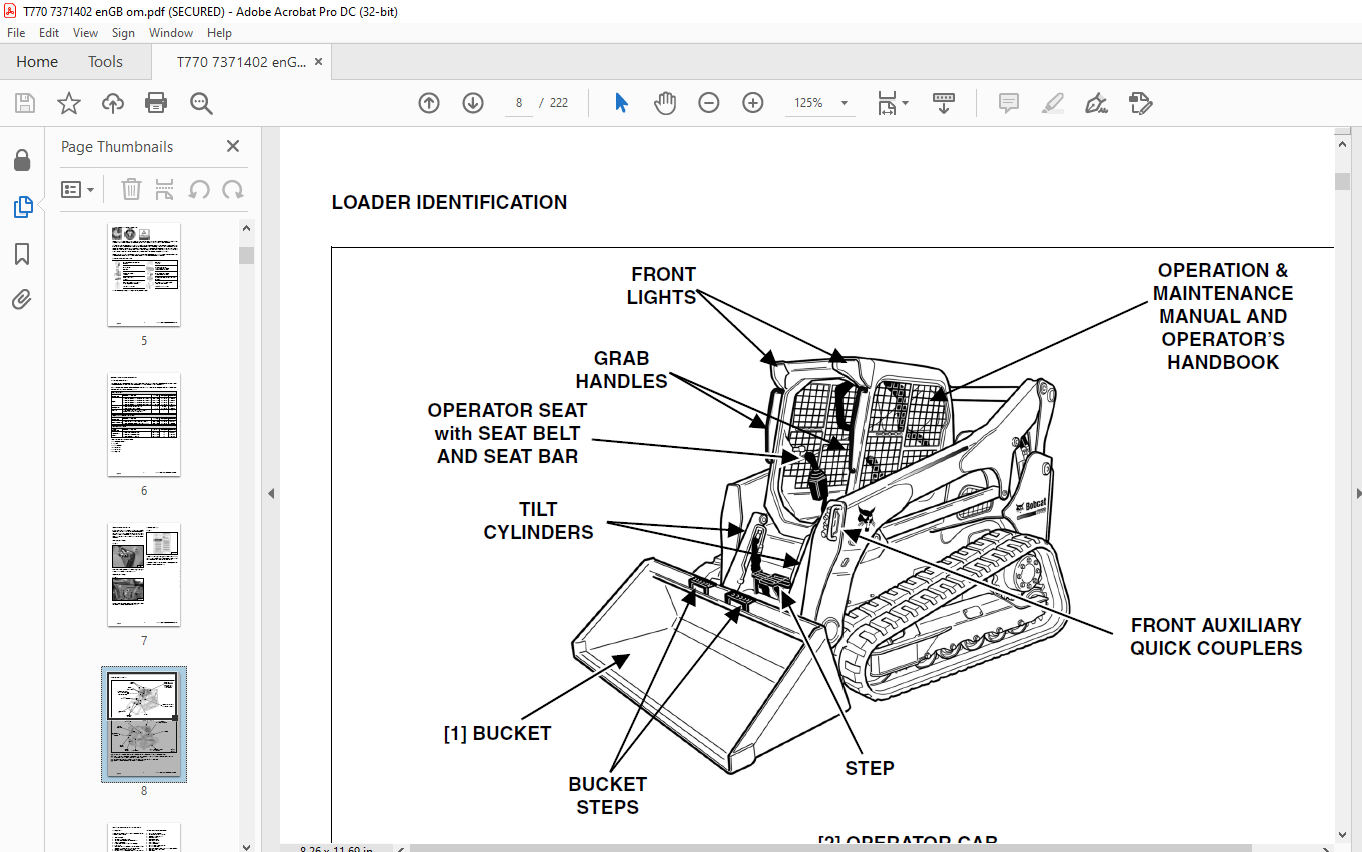 Bobcat T770 Compact Track Loader Operation & Maintenance Manual SN ...