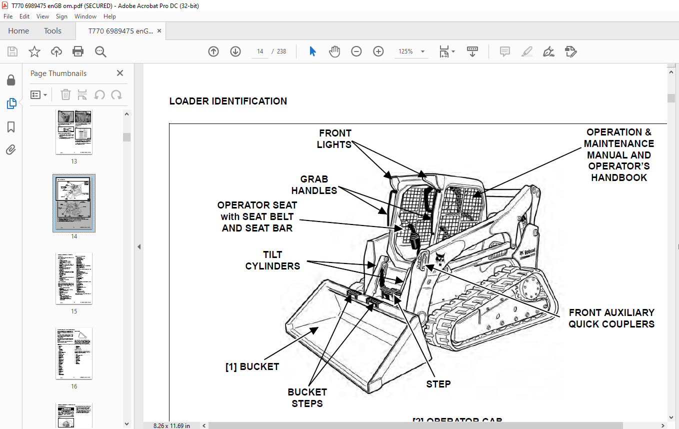 Bobcat T770 Compact Track Loader Operation & Maintenance Manual SN