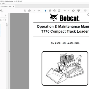 Bobcat T770 Compact Track Loader Operation & Maintenance Manual SN A3P911001 - A3P912999 - PDF DOWNLOAD