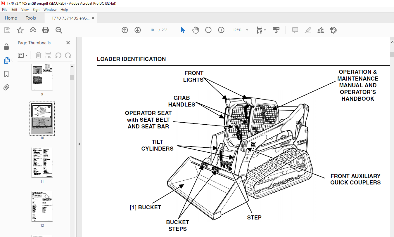 Bobcat T770 Compact Track Loader Operation & Maintenance Manual SN