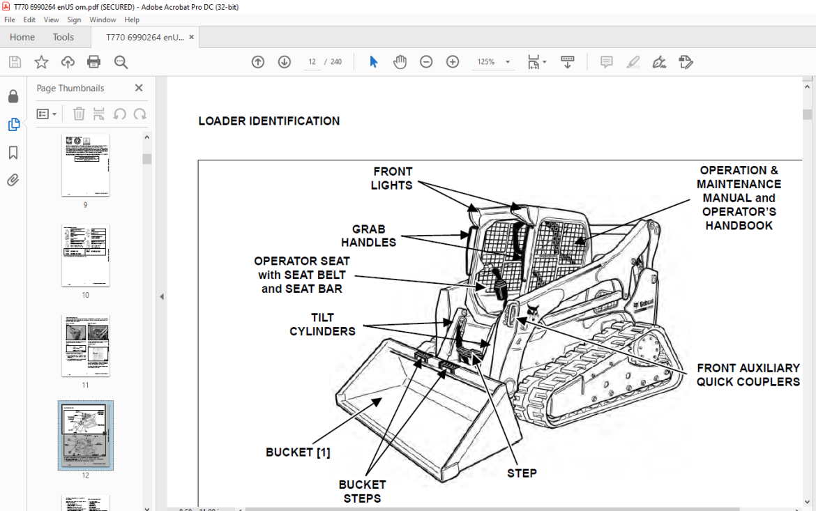 Bobcat T770 Compact Track Loader Operation & Maintenance Manual SN ...