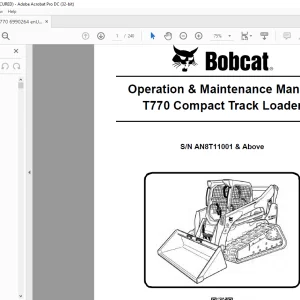 Bobcat T770 Compact Track Loader Operation & Maintenance Manual SN AN8T11001 & Above - PDF DOWNLOAD