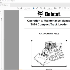 Bobcat T870 Compact Track Loader Operation & Maintenance Manual SN A3PG11001 & Above - PDF DOWNLOAD