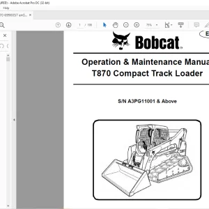 Bobcat T870 Compact Track Loader Operation & Maintenance Manual SN A3PG11001 & Above - PDF DOWNLOAD