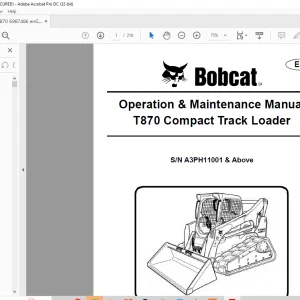 Bobcat T870 Compact Track Loader Operation & Maintenance Manual SN A3PH11001 & Above - PDF DOWNLOAD