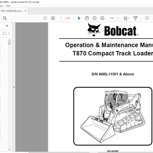 Bobcat T870 Compact Track Loader Operation & Maintenance Manual SN AN8L11001 & Above - PDF DOWNLOAD