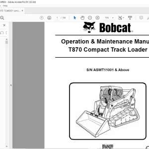 Bobcat T870 Compact Track Loader Operation & Maintenance Manual SN ASWT11001 & Above - PDF DOWNLOAD